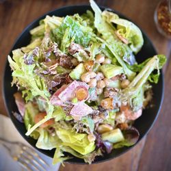 My Friend Mike’s - Market Crunch Salad w/ locally sourced lettuce, carrots, cucumbers, snap peas, chick peas, radishes, & housemade vegan ranch dressing.