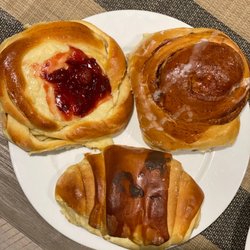 Vlad's Bakery & Pastry - (L-R) Cheery Cheese Danish- Cinnamon Bun - Chocolate Croissant