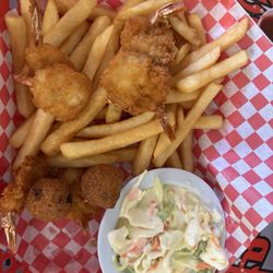 Bobbers Cafe - Fried shrimp, fries, and homemade coleslaw