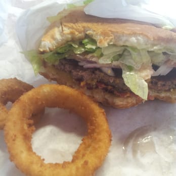 Texas Burger - Texas Bacon Cheeseburger and onion rings - Burgers Near Me - Gustine, California