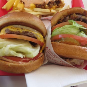 In-N-Out Burger - cheese burger and animal style (both with extra tomato & lettuce 1/2014 - Fast Food Near Me - Mountain View, California In-N-Out Burger - cheese burger and animal style (both with extra tomato & lettuce 1/2014 - Fast Food Near Me - Mountain View, California