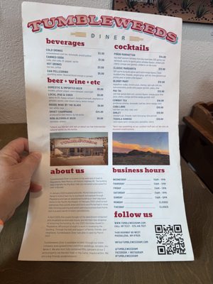 Menu photo 1 Tumbleweeds Diner Magdalena, NM Menu photo 1 Tumbleweeds Diner Magdalena, NM