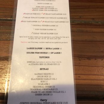Junpuu - Menu - Ramen Near Me - Honolulu, Hawaii