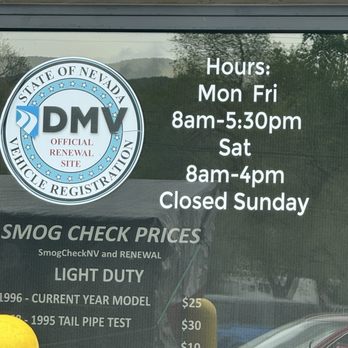 SmogCheckNV and Renewal - Hours and some of the prices shown - Smog Check Stations Near Me - Reno, Nevada