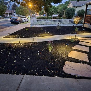 Xtreme Concrete - Front yard plants, bark, drip water sys, low voltage lighting , flag stone path driveway to main walkway. Decomposed granite strip at curb - Masonry/Concrete Near Me Xtreme Concrete - Front yard plants, bark, drip water sys, low voltage lighting , flag stone path driveway to main walkway. Decomposed granite strip at curb - Masonry/Concrete Near Me