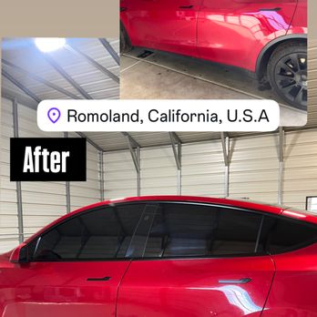 Tint Xclusives - Before and after we did for this Tesla Model Y 
5% all around - Car Window Tinting Near Me