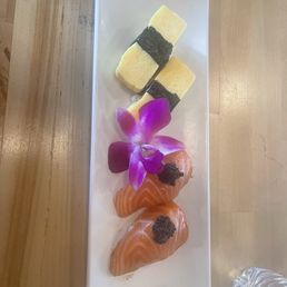 Tamago and Salmon nigiri Tamago and Salmon nigiri