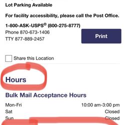 United States Post Office - Hours of operation