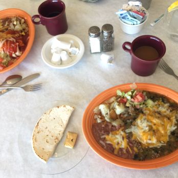 Baca Boys Cafe - Huevos Rancheros and Breakfast Burrito (sausage and red!) - New Mexican Cuisine Near Me - Albuquerque, New Mexico