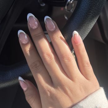 Nails By David Lee - New Years nails French tips with a thin layer of gold below it, in almond shape - Nail Salons Near Me - Modesto, California Nails By David Lee - New Years nails French tips with a thin layer of gold below it, in almond shape - Nail Salons Near Me - Modesto, California