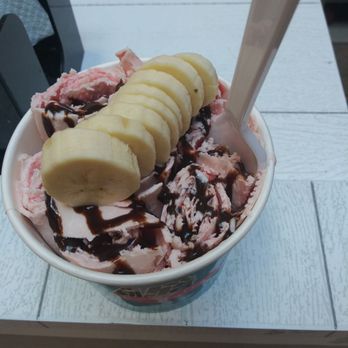 Aha Rolled Ice Cream - Strawberry Forest with chocolate sauce and bananna. - Ice Cream & Frozen Yogurt Near Me - Indianapolis, Indiana