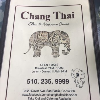 Chang Thai - Menu cover - Thai Near Me - San Pablo, California Chang Thai - Menu cover - Thai Near Me - San Pablo, California