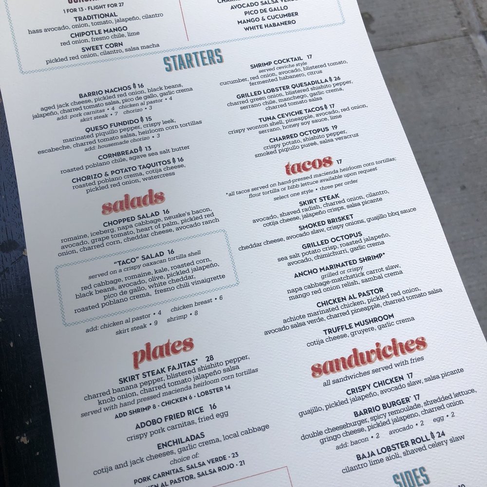 Barrio - Menu - Mexican Near Me - Chicago, Illinois