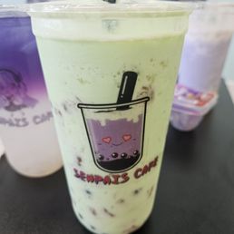 Butterfly lemonade, honey dew slush, and taro slush. Butterfly lemonade, honey dew slush, and taro slush.