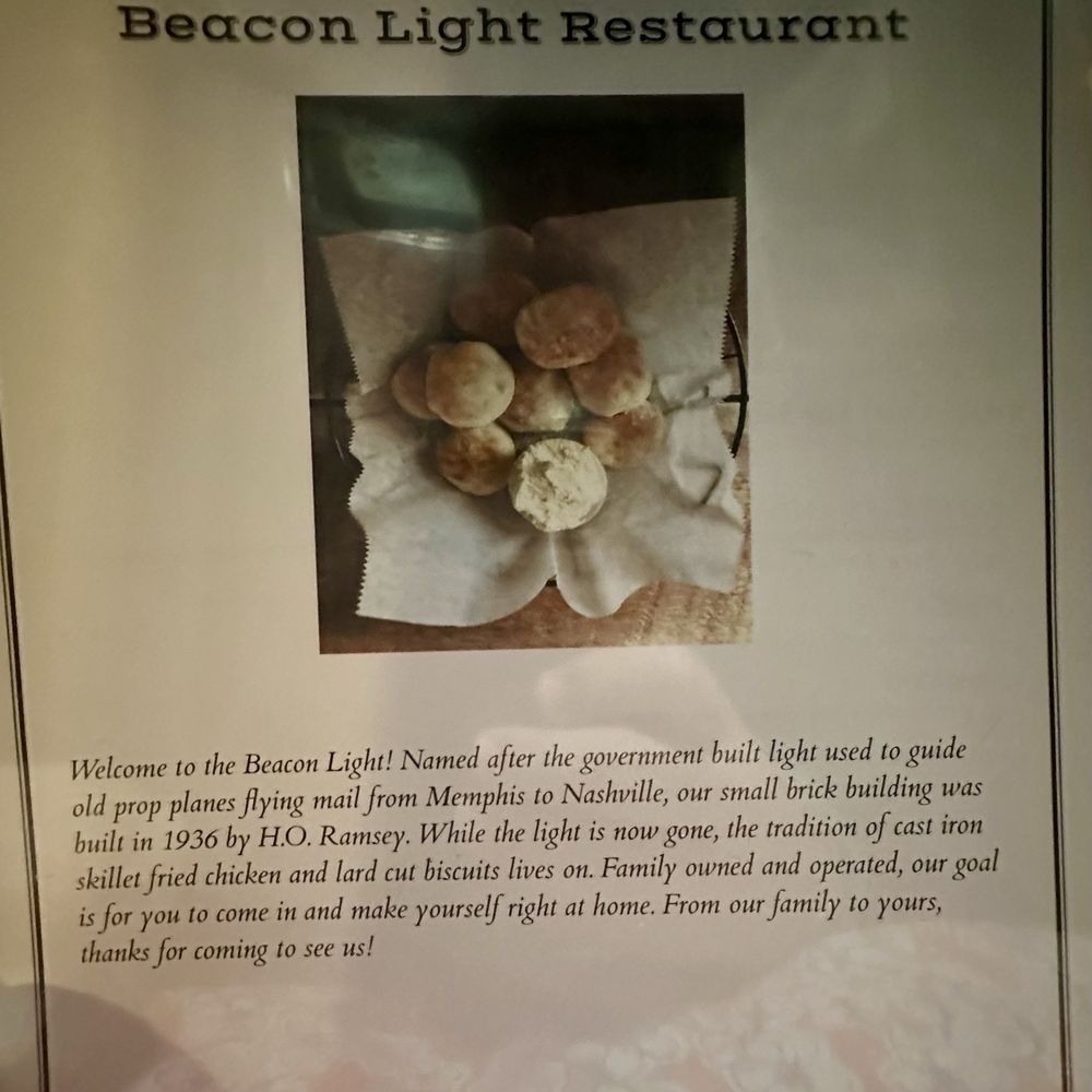 Beacon Light Tea Room - Front of Menu - Tea Rooms Near Me - Bon Aqua, Tennessee