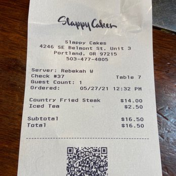 Slappy Cakes - Receipt - Breakfast & Brunch Near Me - Portland, Oregon