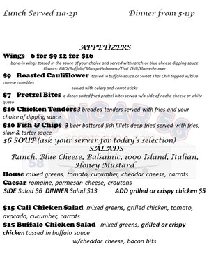 Menu photo 5 Hangar 58 Indianapolis, IN