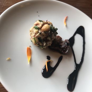 Cascade Dining Room - Amuse-bouche of hazelnut covered cheese - New American Near Me - Timberline Lodge, Oregon