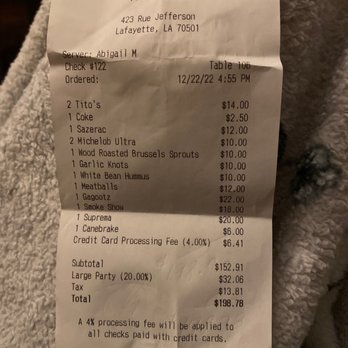 Central Pizza & Bar - Large party fee?????? Ruined the night - Bars Near Me - Lafayette, Louisiana Central Pizza & Bar - Large party fee?????? Ruined the night - Bars Near Me - Lafayette, Louisiana