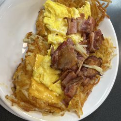Waffle House - Hash browns with bacon and cheese.