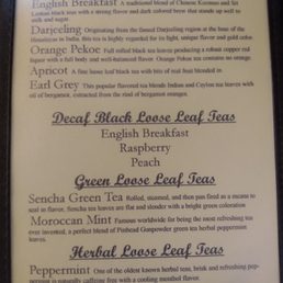 Tea menu for afternoon tea (choose 1 per person)