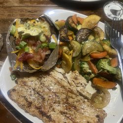 The Wagon Wheel Bar & Grill - Grilled chicken, loaded baked potato and mixed veggies