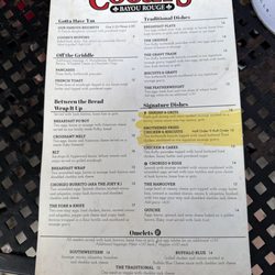 Coosh's Bayou Rouge - Menu