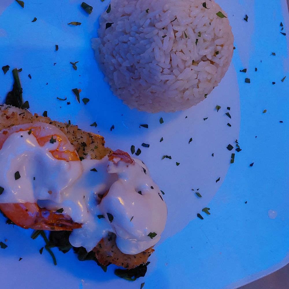 The halibut - difficult to get a decent pic with the gloomy blue lighting.