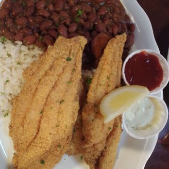 Pappadeaux Seafood Kitchen - Fried catfish with red beans and rice. Sooooo good! - Seafood Near Me - Houston, Texas