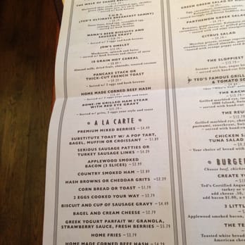 Ted's Bulletin 14th - Menu as of 9/18/13 - Breakfast & Brunch Near Me - Washington, DC, District of Columbia