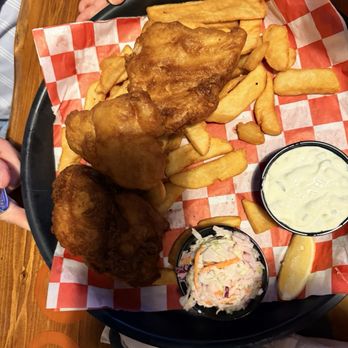 Bonefish Mac's Sports Grille - Fish and chips. She brought half home. - American Near Me - Lighthouse Point, Florida Bonefish Mac's Sports Grille - Fish and chips. She brought half home. - American Near Me - Lighthouse Point, Florida