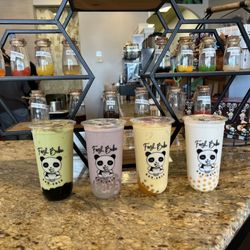 Fresh Boba - Left to right: Avocado Smoothie, taro smoothie, mango colada, lychee smoothie