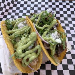 Steak and shrimp taco.