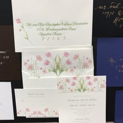 Calligraphy by Patricia - Hand painted flowers and matching green ink