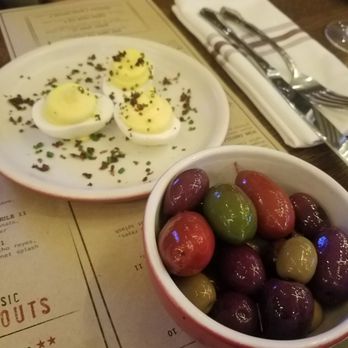 Culinary Dropout - Olives (pits included) and devlied eggs - New American Near Me - Tucson, Arizona Culinary Dropout - Olives (pits included) and devlied eggs - New American Near Me - Tucson, Arizona