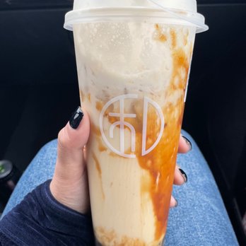 Harmony Tea Shoppe - Caramel Bubble Milk Black Tea with Oreo and Milk Foam - Poke Near Me - Carmel, Indiana