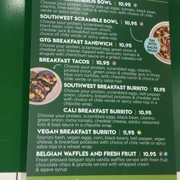 Breakfast menu Breakfast menu