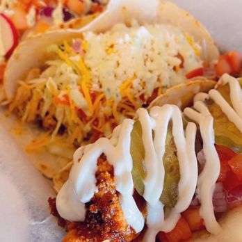 Taco Dive - A Nashville shrimp taco, chicken taco and steak taco. All soooo good - Tacos Near Me - Vero Beach, Florida