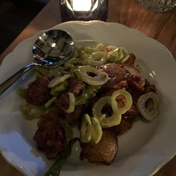 Giusti - Crispy Potato + Punterelle - Pigs Head & Feet, Mustard, Pickles, Chicory - Italian Near Me - Vancouver, British Columbia Giusti - Crispy Potato + Punterelle - Pigs Head & Feet, Mustard, Pickles, Chicory - Italian Near Me - Vancouver, British Columbia