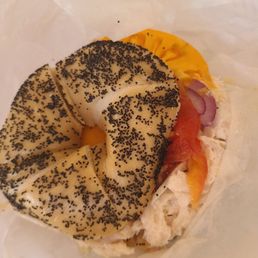 Whitefish Salad (chunky) bagel with onion and (heirloom) tomato. Glorious, man, glorious. Whitefish Salad (chunky) bagel with onion and (heirloom) tomato. Glorious, man, glorious.