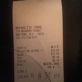 Benito One - Please let me decide how much tip I want to leave - Italian Near Me - New York, New York