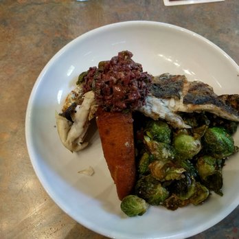 The Standard Pour - Barramundi special with polenta wedge and brussel sprouts. It was delicious! - Salad Near Me - Sonora, California The Standard Pour - Barramundi special with polenta wedge and brussel sprouts. It was delicious! - Salad Near Me - Sonora, California