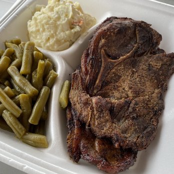 South Fork Grill - Three piece shoulder platter with green beans and potato salad - American Near Me - Glasgow, Kentucky