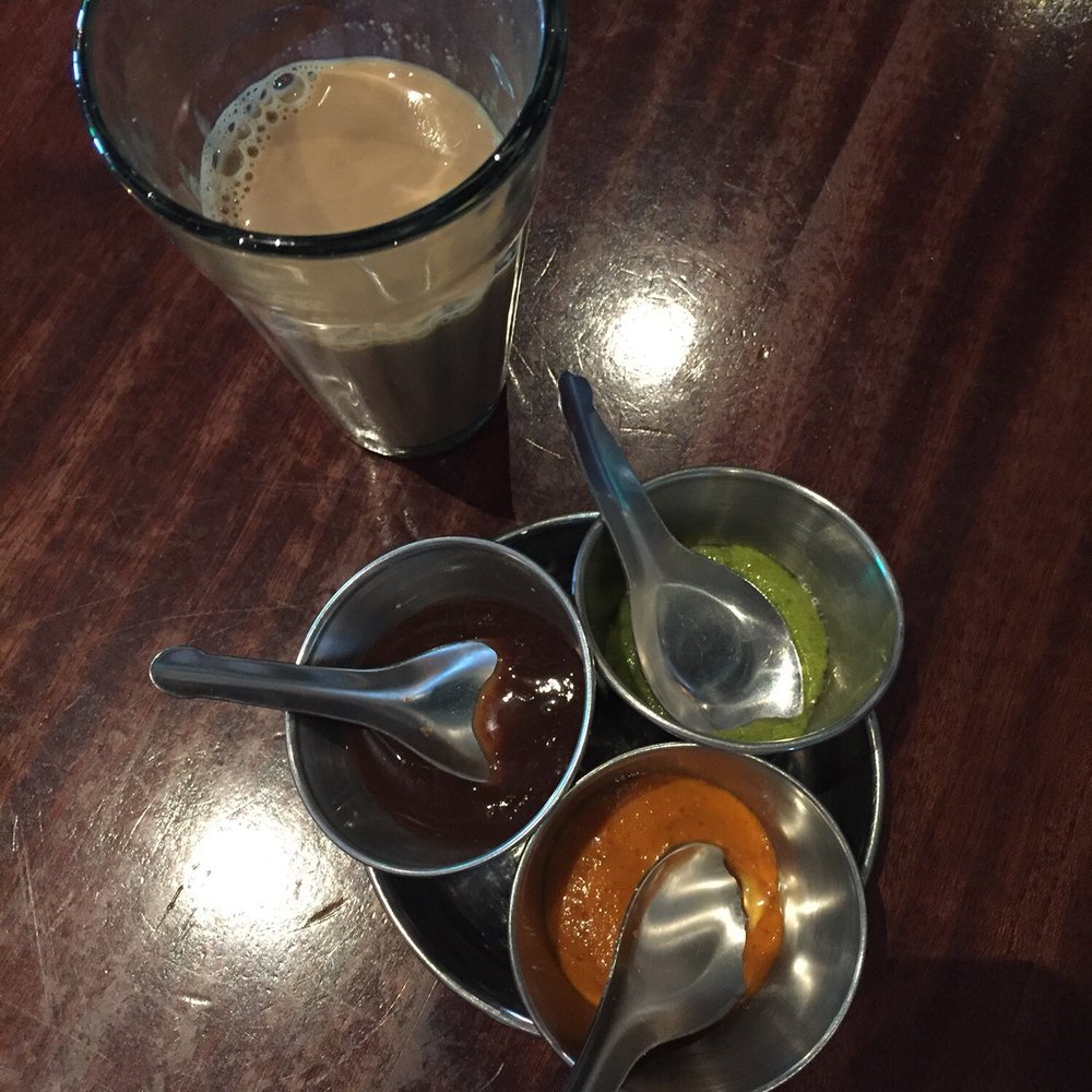 Dishoom - Sauces with the okra fries, House chai - Indian Near Me - Edinburgh, EDH Dishoom - Sauces with the okra fries, House chai - Indian Near Me - Edinburgh, EDH