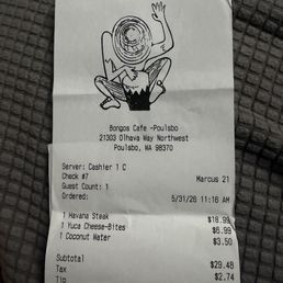 Receipt of the food and it was so good and trainable. We shared the steak plate because it was a large portion! Receipt of the food and it was so good and trainable. We shared the steak plate because it was a large portion!