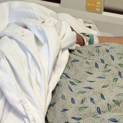 Crestwood Medical Center - Blood on my mother's gown and sheets. Also had blood on her face but didn't want to post her.