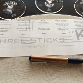 Three Sticks Wines - The menu of food and wine samplings...a total of 5 - Wine Tasting Room Near Me - Sonoma, California Three Sticks Wines - The menu of food and wine samplings...a total of 5 - Wine Tasting Room Near Me - Sonoma, California