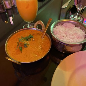 India Clay Oven - Lamb Tiki Masala with jasmine rice. With a mango lassie to drink!! - Indian Near Me - Branson, Missouri