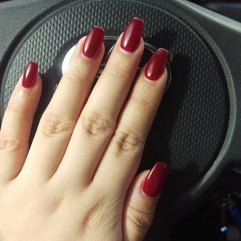 Le'von Nail Spa - Coffin style matte burgundy acrylic - Nail Salons Near Me - Kent, Washington