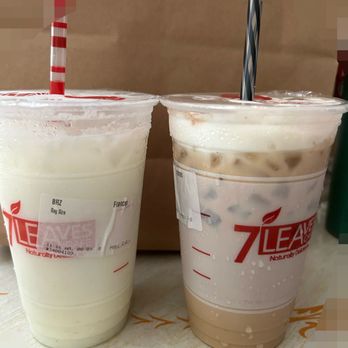 7 Leaves Cafe - Melted a bit in the heat, but Brazilian Lemonade on left, House Coffee on right (put my own straws in) - Coffee & Tea Near Me - Costa Mesa, California 7 Leaves Cafe - Melted a bit in the heat, but Brazilian Lemonade on left, House Coffee on right (put my own straws in) - Coffee & Tea Near Me - Costa Mesa, California